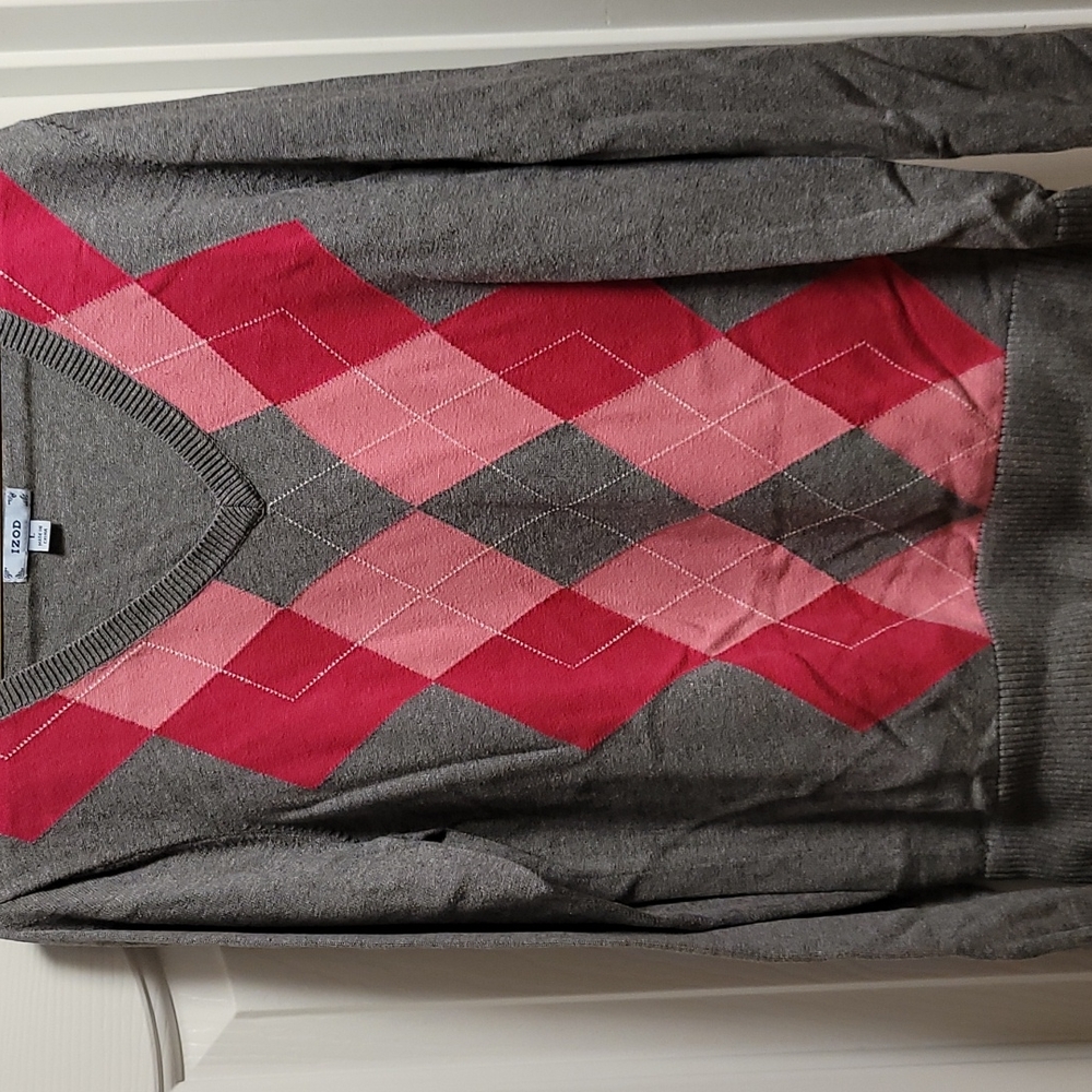 Izod Large Pink & Gray Argyle Pullover Sweater